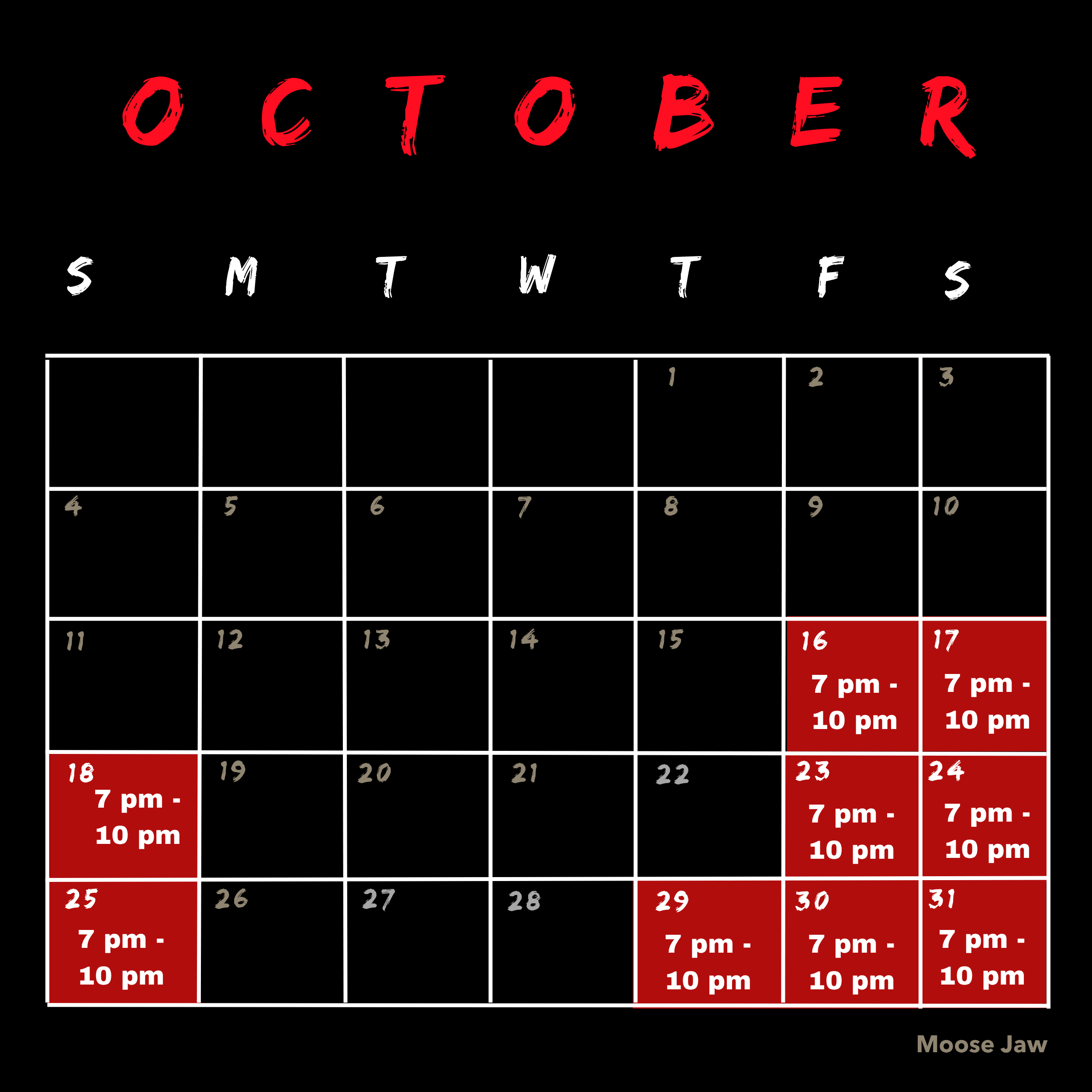 Moose Jaw Shockhouse Open Dates and Times